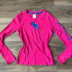Abercrombie & Fitch Hot Pink Long Sleeve Tee with Navy Logo